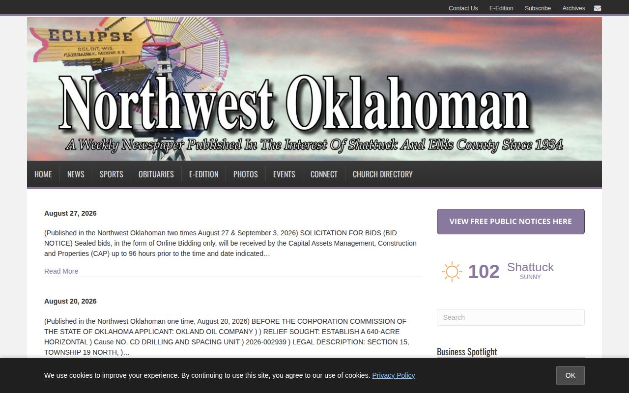 Northwest Oklahoman Ellis County legal notices page