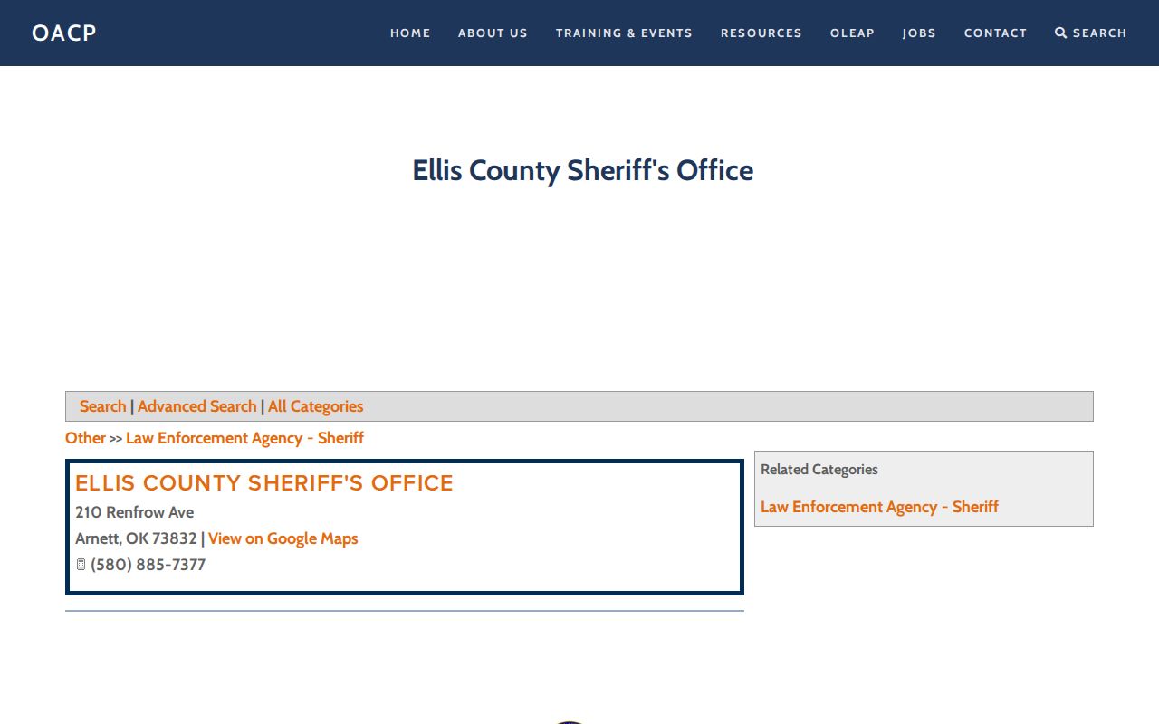 Ellis County booking-record contact source in the sheriff directory