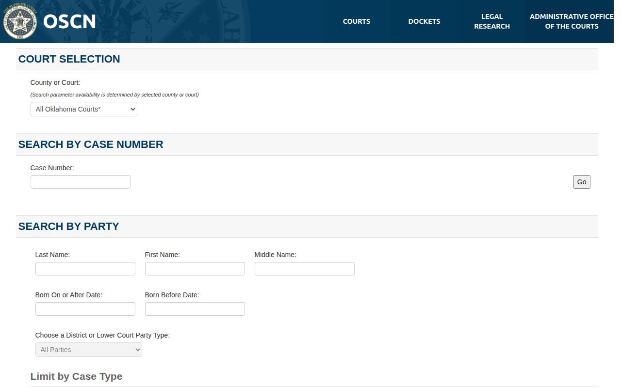 Ellis County court-record search interface for booking disposition follow-up